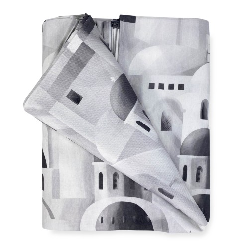 MANTEL DE ALGODÓN con diseño SANTORINI gris hecho en Italia