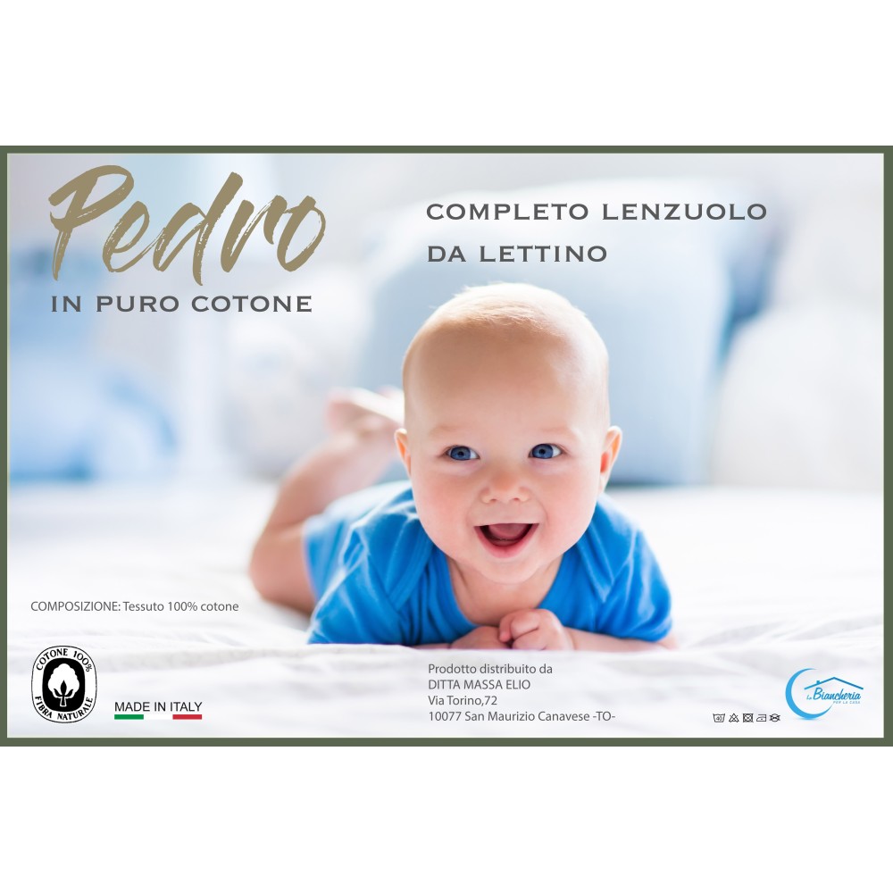 COMPLETO LENZUOLO PEDRO per lettino BAMBINO in tinta unita puro cotone