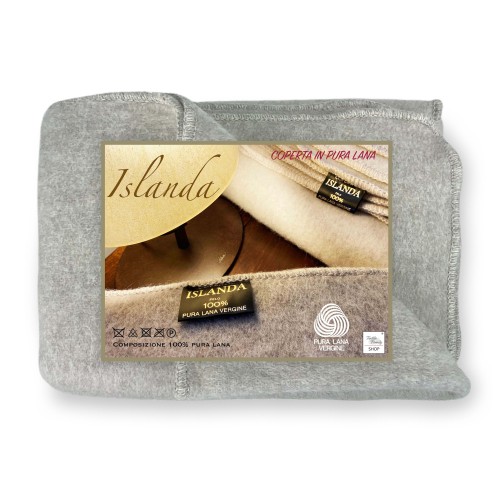 COPERTA ISLANDA in vera pura LANA vergine  morbida e calda GRIGIO Melange