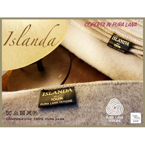 MANTA DE ISLANDIA en auténtica pura LANA virgen suave y cálida BEIGE Melange