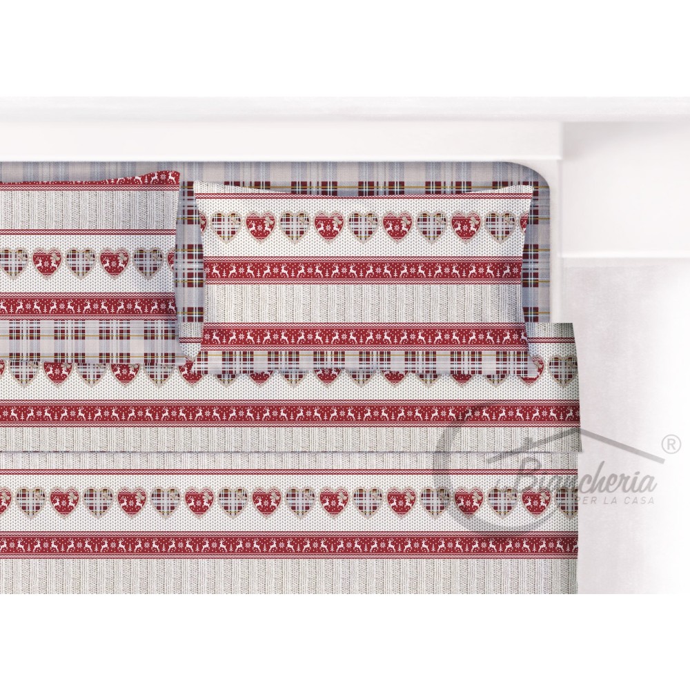 COMPLETO lenzuolo TIROLESE dis. BALME in puro cotone Made in Italy