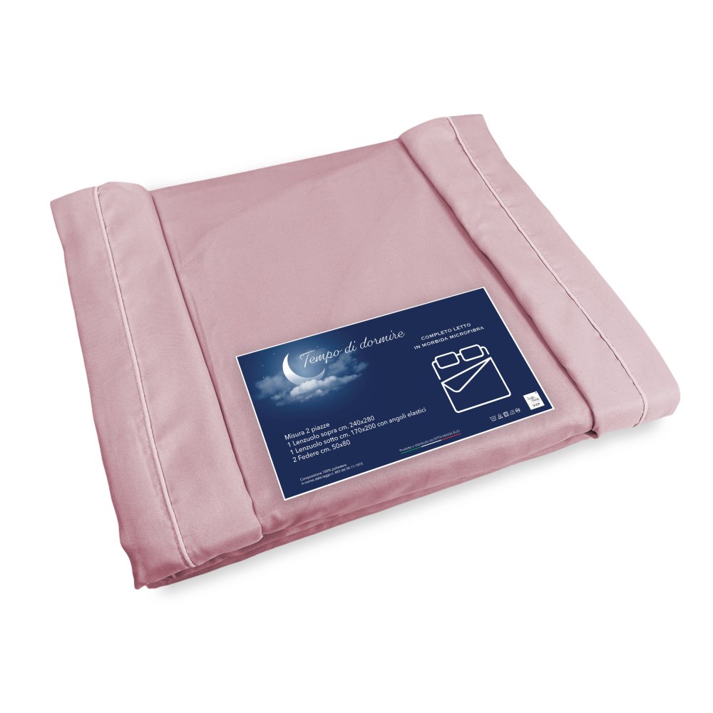 SHEET SET in soft microfiber SOLID PINK Double 2 SQUARES no iron