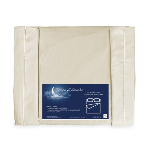 FEUILLE COMPLÈTE en microfibre souple COULEUR UNIE BEIGE Double 2 CARRÉS pas de repassage