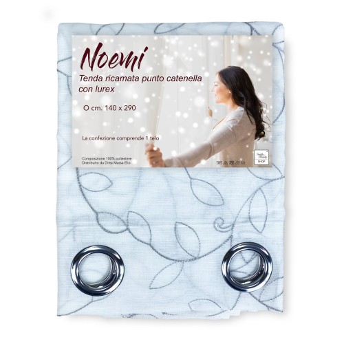 VORHANG NOEMI MODERN GREY LEAF Stickerei cm. 140x290 mm