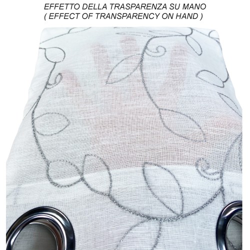 CURTAIN NOEMI MODERN GREY LEAF embroidery cm. 140x290 mm