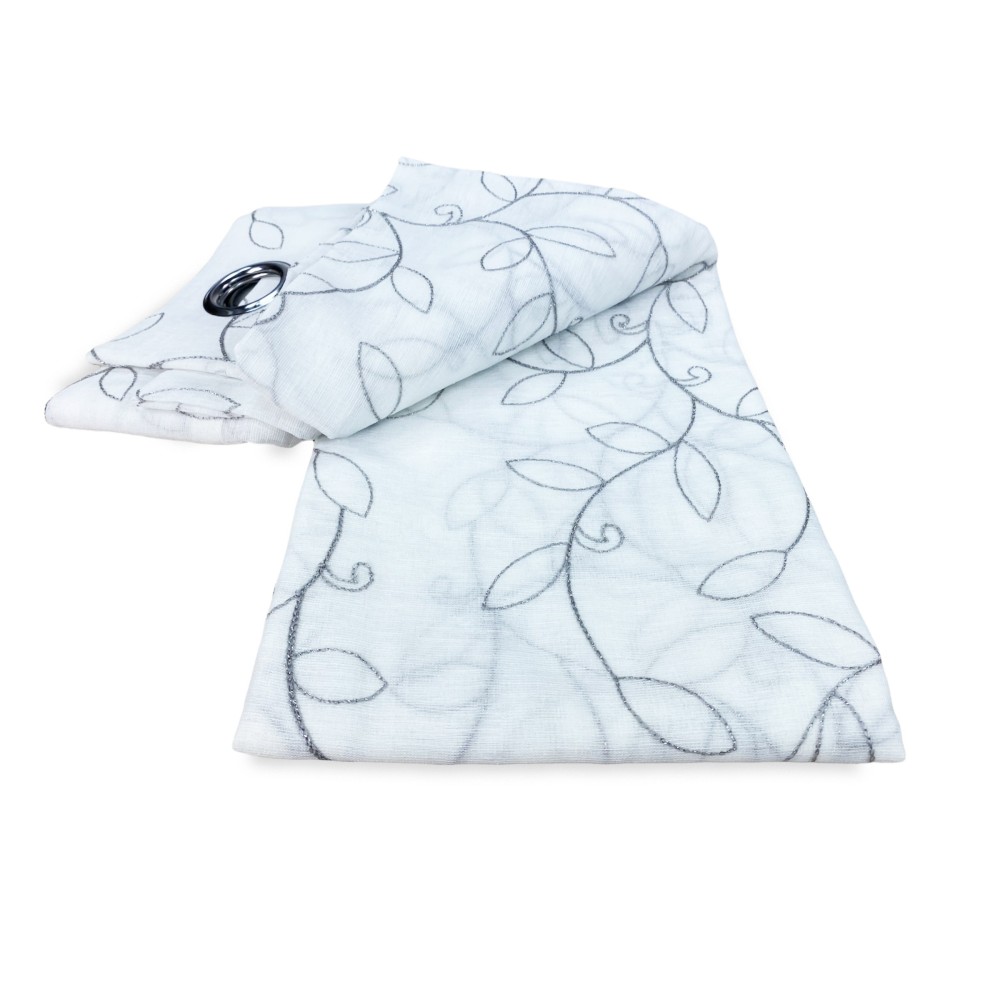VORHANG NOEMI MODERN GREY LEAF Stickerei cm. 140x290 mm