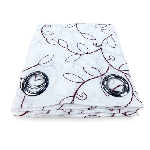 TENDA NOEMI ricamo MODERNO FOGLIA bordeaux cm. 140x290