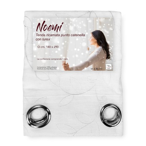 CURTAIN NOEMI MODERN LEAF embroidery white cm. 140x290 mm