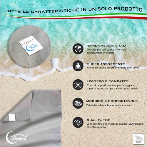 BEACH TOWEL VERY SOFT MICROFIBER SOLID COLOR LARGE SIZE cm. 90X170 space-saving