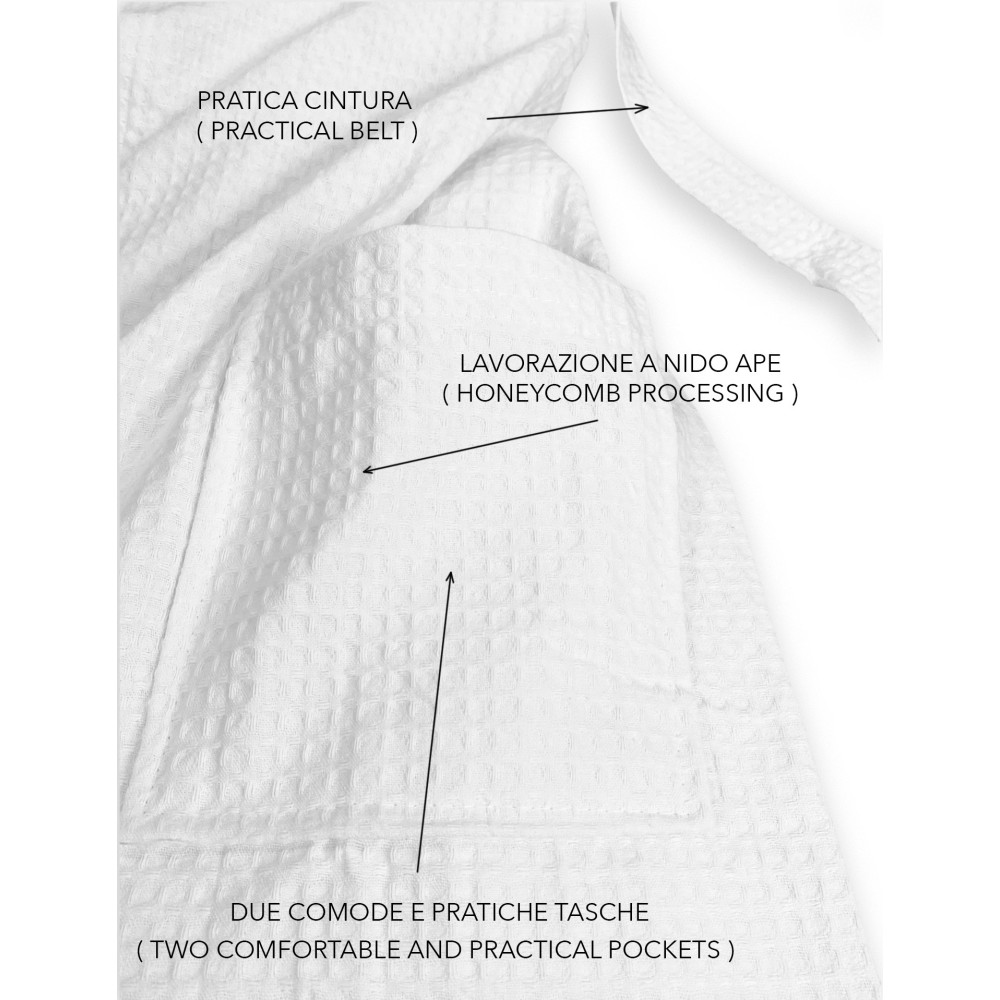 ACCAPPATOIO Nido Ape BEE© in Puro cotone con Cappuccio da Adulto BIANCO