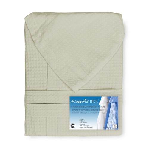 ACCAPPATOIO Nido Ape BEE© in Puro cotone con Cappuccio da Adulto BEIGE