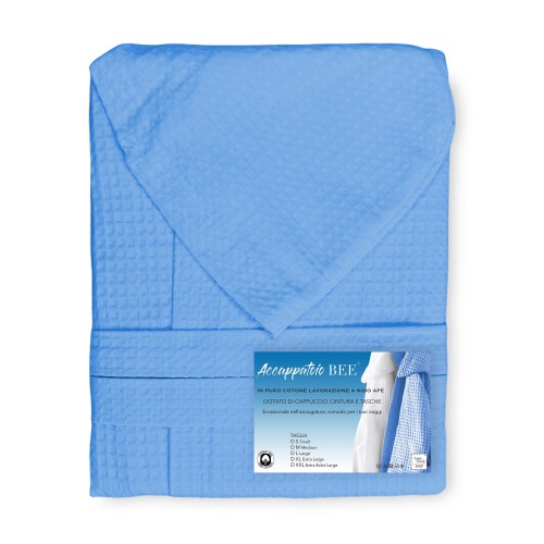 ACCAPPATOIO Nido Ape BEE© in Puro cotone con Cappuccio da Adulto AZZURRO