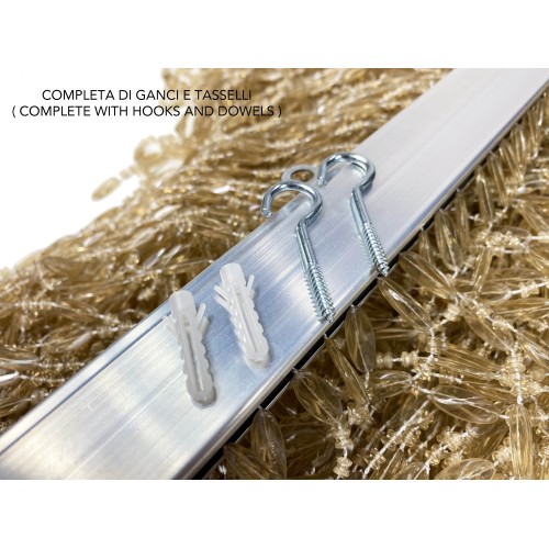 Cortina PABLO © con ABALORIOS anti-insectos BEIGE en PVC antirruido con varilla METÁLICA