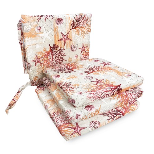 HOUSSE DE CHAISE SOUPLE TISSU LONETA mer CORAUX MARINS COUSSIN ROUGE CHAISE