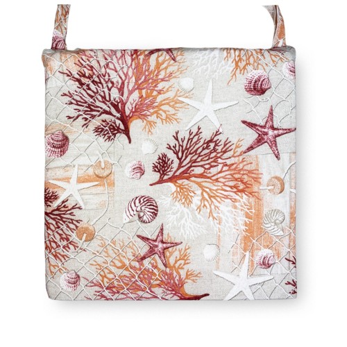 HOUSSE DE CHAISE SOUPLE TISSU LONETA mer CORAUX MARINS COUSSIN ROUGE CHAISE