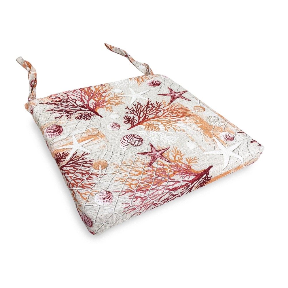 HOUSSE DE CHAISE SOUPLE TISSU LONETA mer CORAUX MARINS COUSSIN ROUGE CHAISE