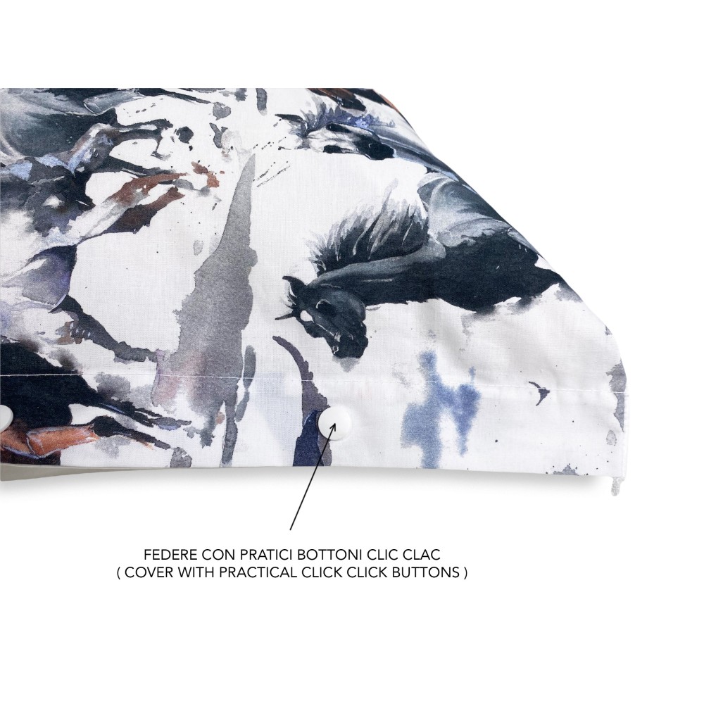 HORSE DUVET COVER Running horses in Pure cotton Made in Italy