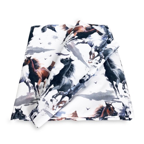 COPRIPIUMINO CAVALLO Cavalli in corsa in Puro cotone Made in Italy