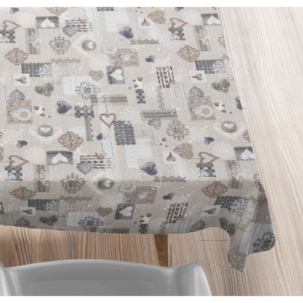 STAIN-RESISTANT TABLECLOTH RESINATED TORINO Tyrolean SHABBY Beige