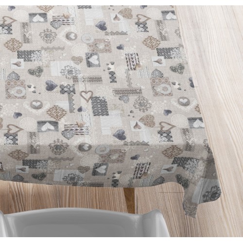 STAIN-RESISTANT TABLECLOTH RESINATED TORINO Tyrolean SHABBY Beige