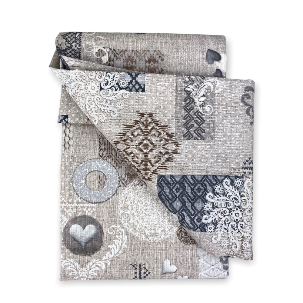 TOVAGLIA in COTONE disegno Tirolese SHABBY Beige made in Italy