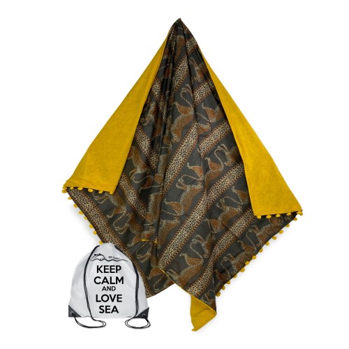 Toalla de playa doble KIKOY African Leopard en ALGODÓN y TOALLA DE RIZO con MOCHILA KEEP