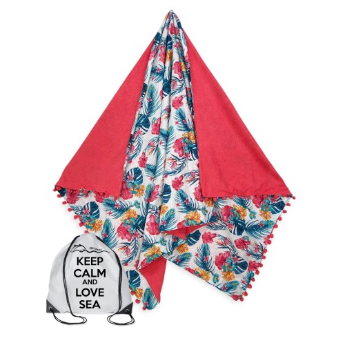 Toalla de playa doble KIKOY Tropical Pink en ALGODÓN y TOALLA DE RIZO con KEEP BACKPACK