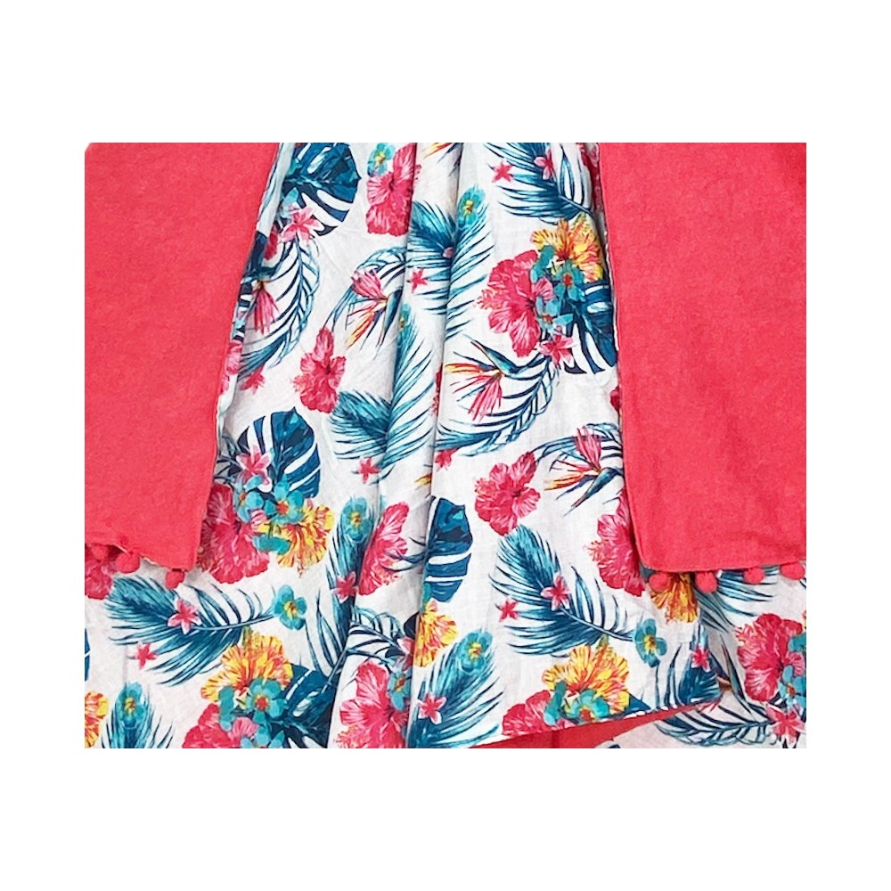 DOUBLE SERVIETTE DE PLAGE KIKOY Tropical Pink en COTON et ÉPONGE avec SAC À DOS KEEP