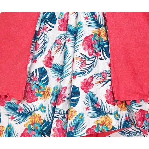 DOUBLE SERVIETTE DE PLAGE KIKOY Tropical Pink en COTON et ÉPONGE avec SAC À DOS KEEP