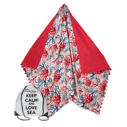 DOUBLE SERVIETTE DE PLAGE KIKOY Coral Blue et Rose en COTON et ÉPONGE avec KEEP BACKPACK