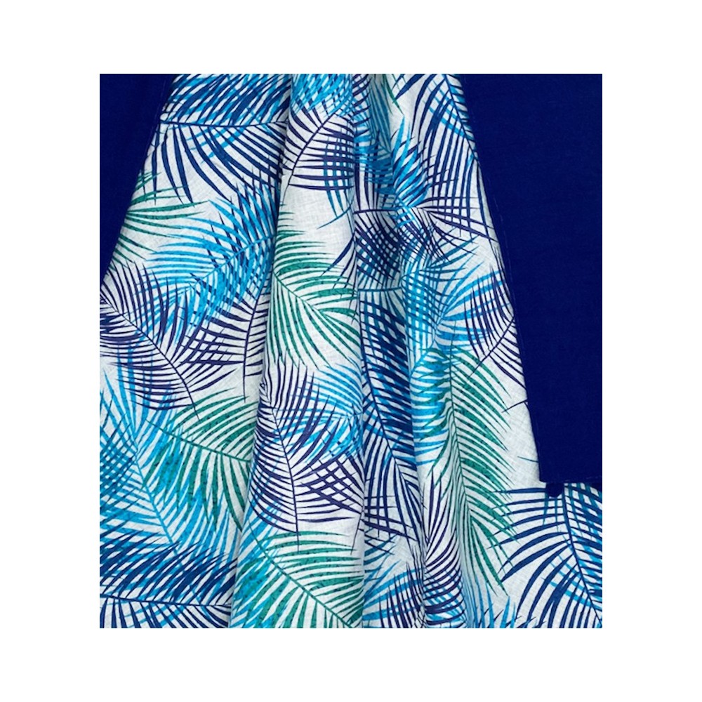 TELO mare doppio KIKOY Foglie Blu in COTONE e in SPUGNA con ZAINO KEEP