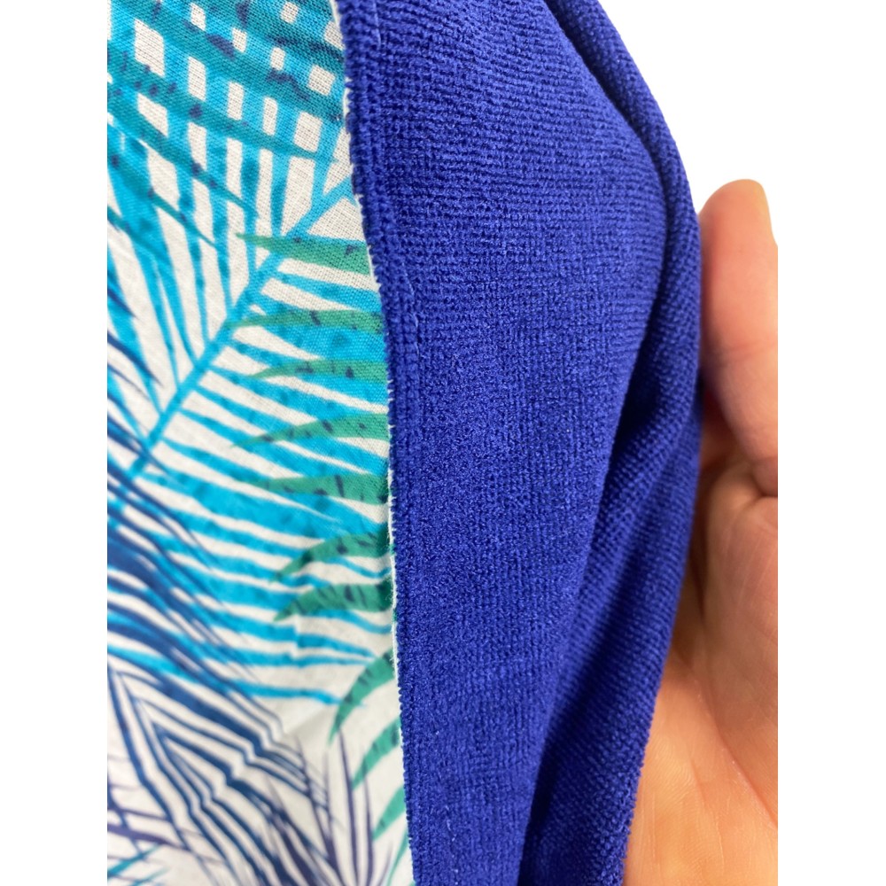 KIKOY Double Beach Towel Blue Leaves in COTTON and TERRY TOWEL with KEEP BACKPACK