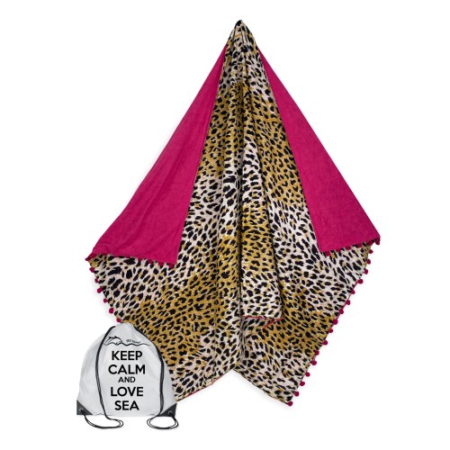 KIKOY doppeltes Strandtuch Leopard aus BAUMWOLLE und FROTTEE Handtuch mit KEEP BACKPACK