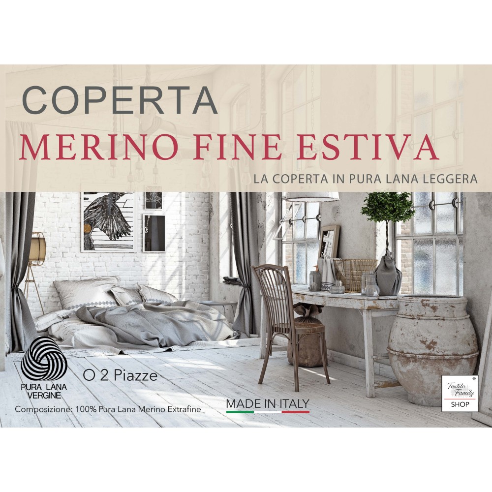 COPERTA leggera PRIMAVERILE estiva IN LANA MERINO FINE SUMMER matrimoniale 2 PIAZZE Naturale