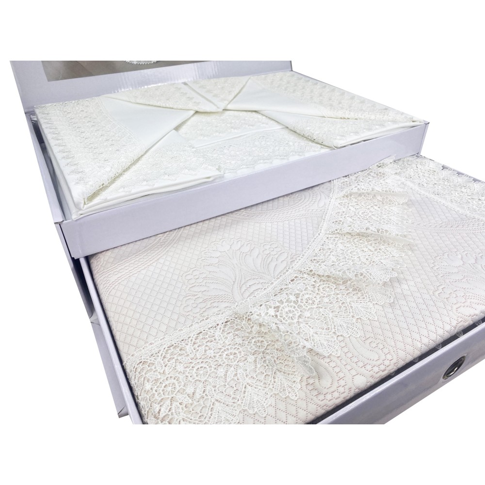 SUSY TOP CASE fini avec Pizzo Macramè DOUBLE drap et BEDSPREAD idea BRIDE