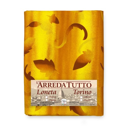 yellow leaf printed fabric on a gradient background