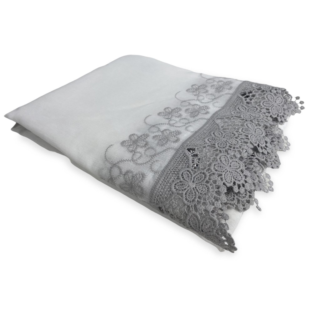 Cortina de carpa ENCAJE DE FLORES DE MACRAMÉ GRIS CM.140X280