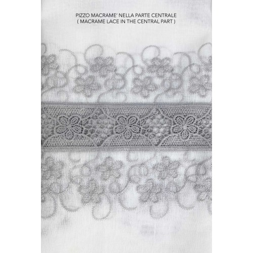 GRAUER MAKRAMEE-VORHANG MIT BLUMENSPITZE CM.140X280