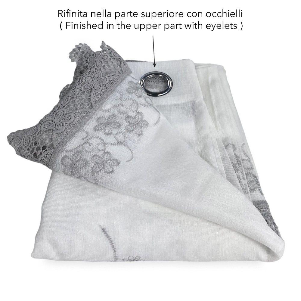 Cortina de carpa ENCAJE DE FLORES DE MACRAMÉ GRIS CM.140X280