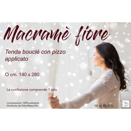 Cortina de carpa ENCAJE DE FLORES DE MACRAMÉ GRIS CM.140X280
