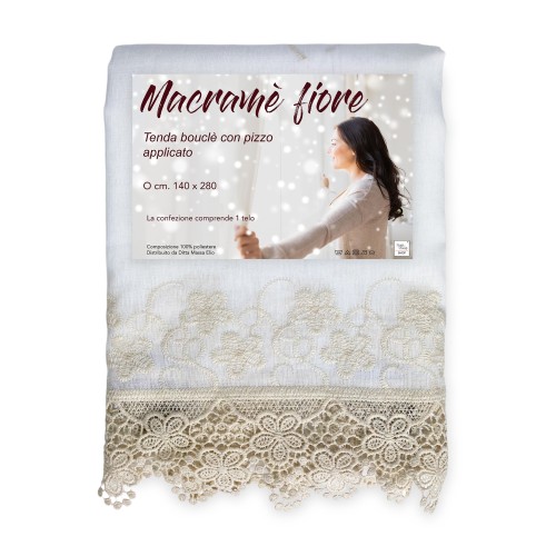 CORTINA DE CARPA ENCAJE DE FLORES DE MACRAMÉ beige CM.140X280
