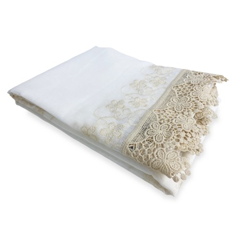 CORTINA DE CARPA ENCAJE DE FLORES DE MACRAMÉ beige CM.140X280