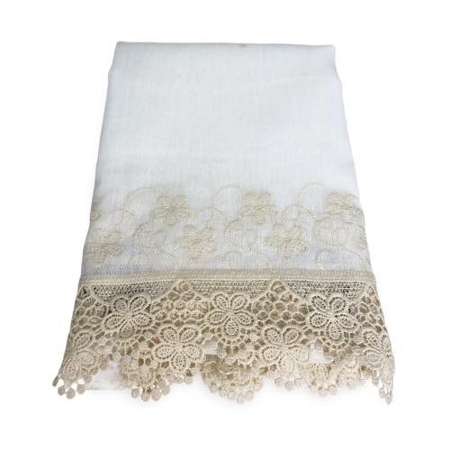 CORTINA DE CARPA ENCAJE DE FLORES DE MACRAMÉ beige CM.140X280