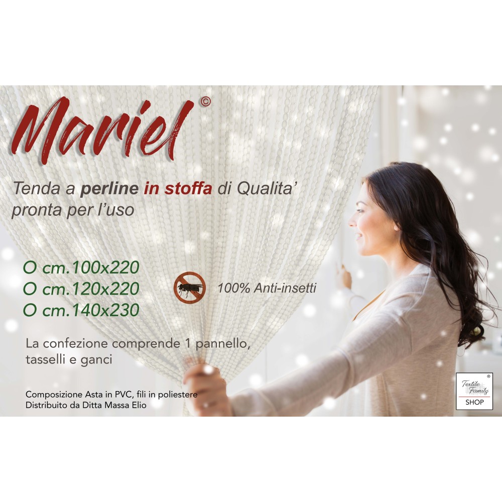 CORTINA MARIEL © SUAVE con ABALORIOS en Tejido Suave Hilos Anti Ruido BLANCO HIELO