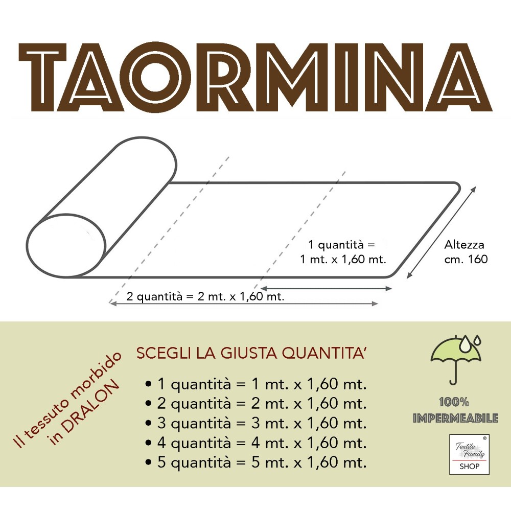 TAORMINA SONNENSCHIRMSTOFF in DRALON für den Außenbereich GARTENBALKON A METER wasserdicht und wasserabweisend Höhe cm. 160