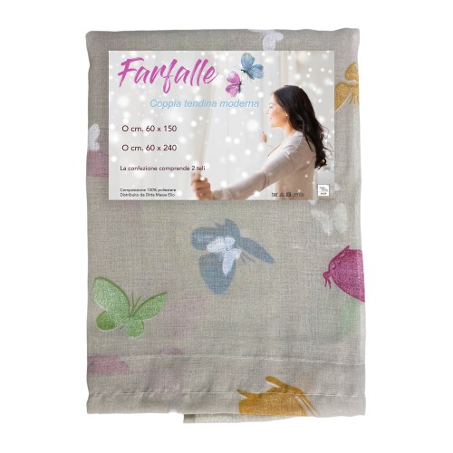 Par de vidrio CORTINA MARIPOSAS Beige ancho cm. 60 de la ventana y la puerta