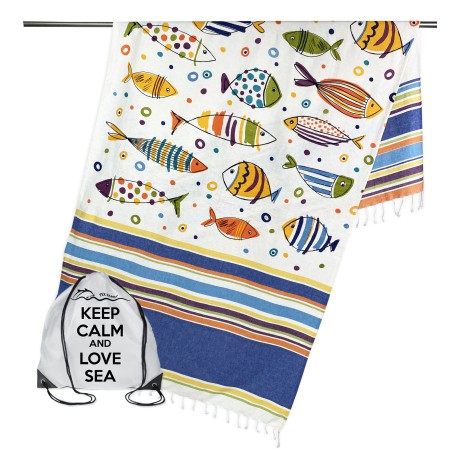 serviette de plage en coton avec des poissons colorés