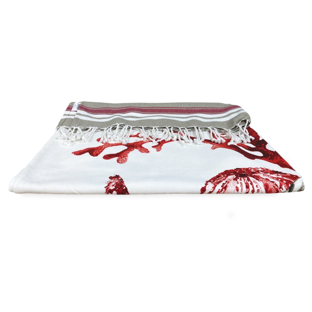 TOALLA DE PLAYA FOUTA CORAL ROJO talla GRANDE con mochila de playa KEEP CALM CM.100X200