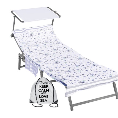 SERVIETTE DE PLAGE FOUTA BEIGE FISH BED en coton BEDDY BEACH © AVEC POCHES TAILLE CM. 75 X 195 et sac à dos de plage