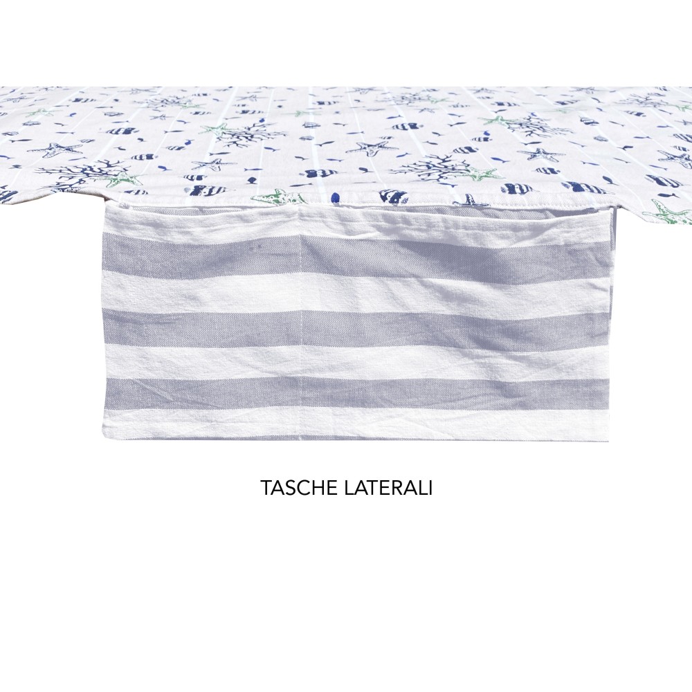 TELO MARE fouta LETTINO PESCI BEIGE in cotone BEDDY BEACH © CON TASCHE MISURA CM. 75 X 195 e zaino SPIAGGIA